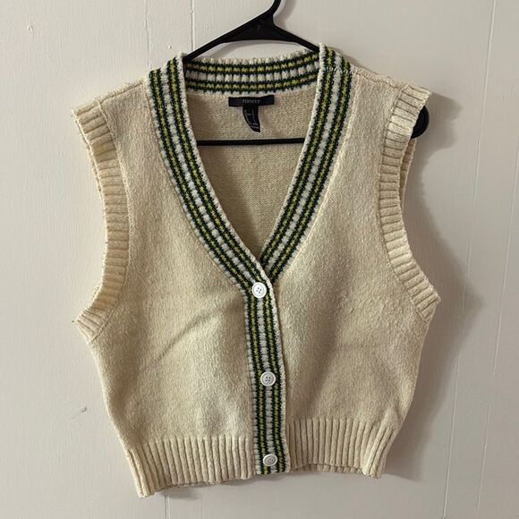 Forever 21 Cream Vest with Green Stripes - Picture 1 of 3